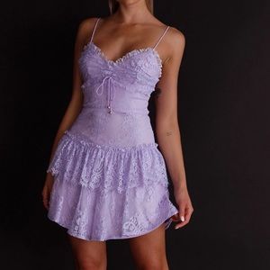 Selfie Leslie St Tropez Cami Strap Frill Trim Lace Mini Dress Lilac